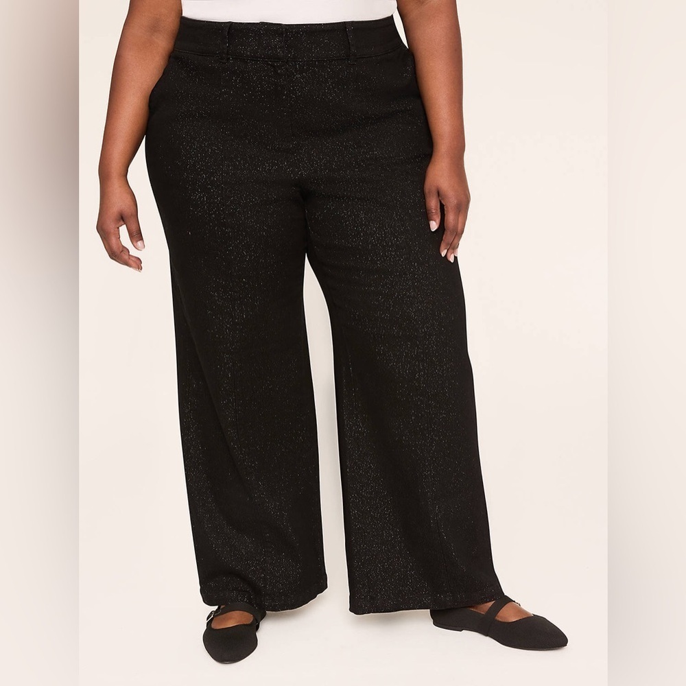 Lane Bryant Black Shimmer High-Rise Wide-Leg Pants - size 28 Tall